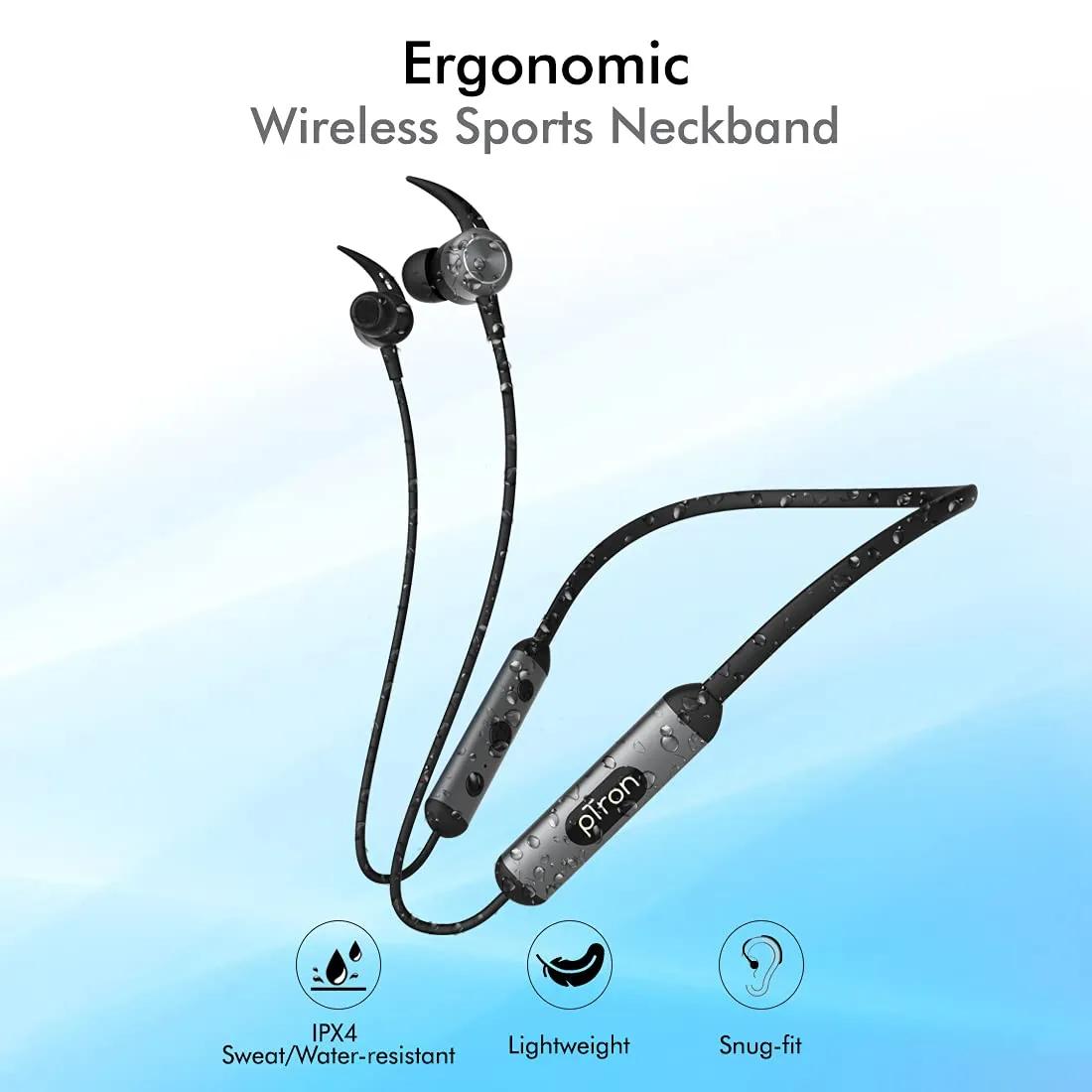 PTron Tangent Plus V2 Wireless Bluetooth In-Ear Headphone With Mic (Black/Grey)