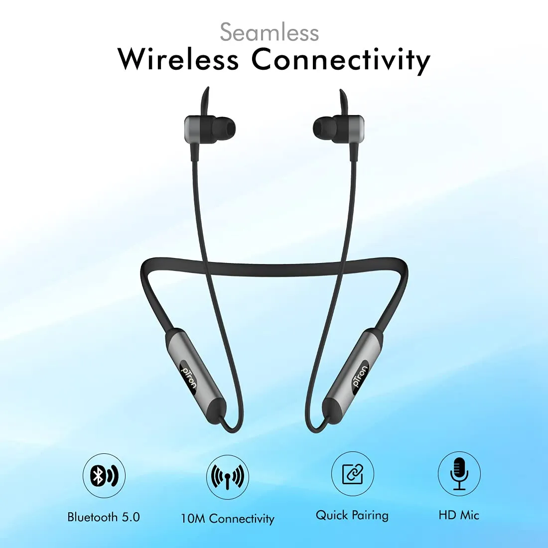 PTron Tangent Plus V2 Wireless Bluetooth In-Ear Headphone With Mic (Black/Grey)