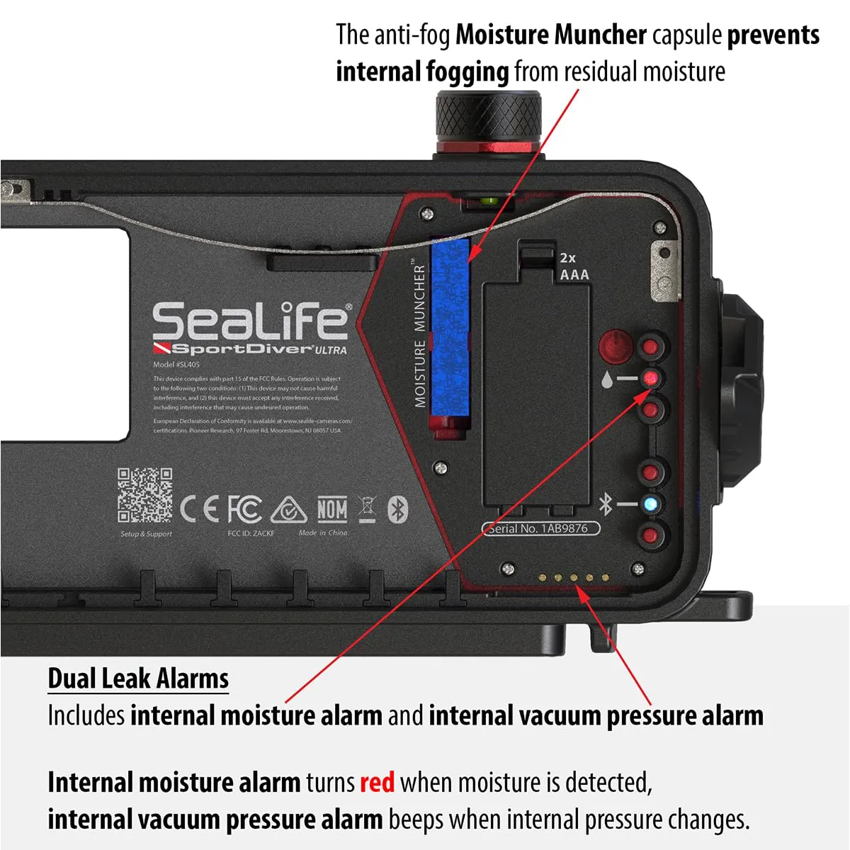 SeaLife SportDiver Ultra Large Smartphone Housing – Dive to 130', Waterproof Photography, Access Camera Controls, Leak Alarms, Fits Most Phones (Without Light) Black