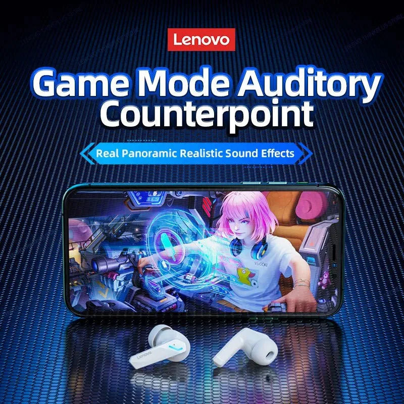 Sharkfin Design Wireless Earbuds Lenovo Bluetooth Gaming-Quality Headphones