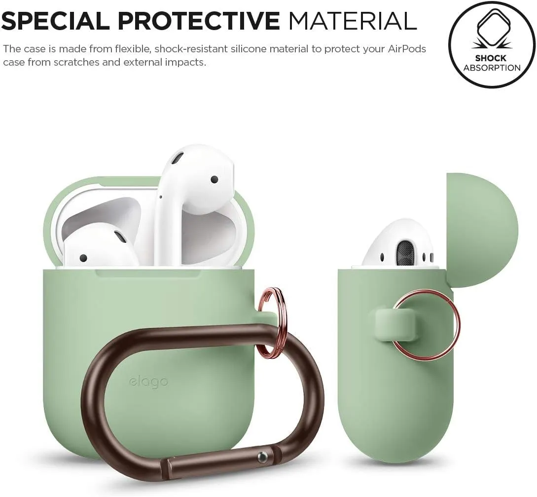 Silicone Case with Keychain Compatible with Apple Airpods Case 1 & 2, Front LED Visible, Supports Wireless Charging, Protective Silicone [Pastel Green]