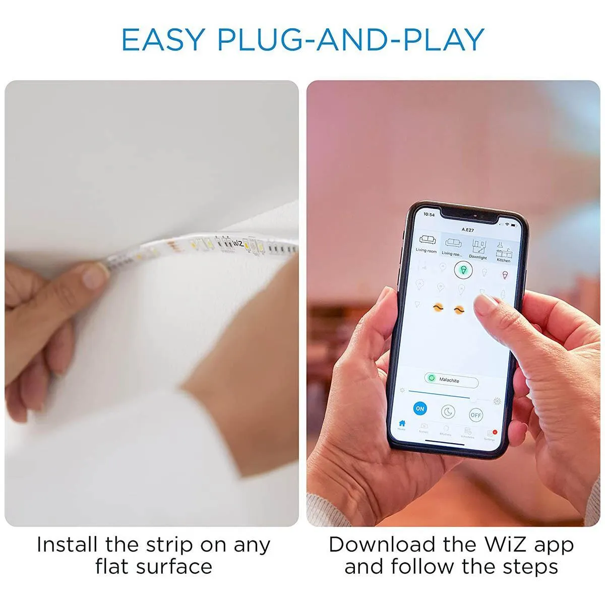 Smart LED strip Light Kit, 13ft, Wifi and Bluetooth Wiz App, RGB and Tunable white, 64 Scenes and Music, 12V
