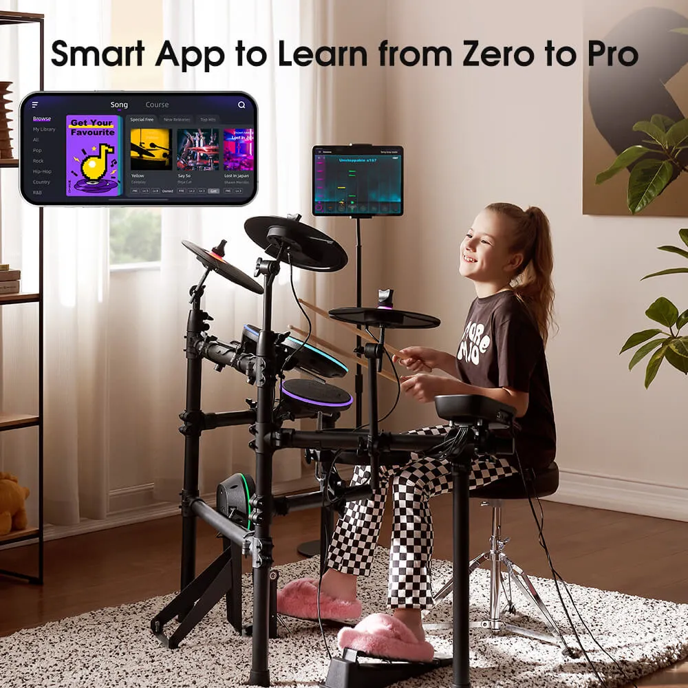 The ONE Polaris Drums, TOD1 Electronic Drum Set, Built-in LED Lights Connected with Drum Learning App