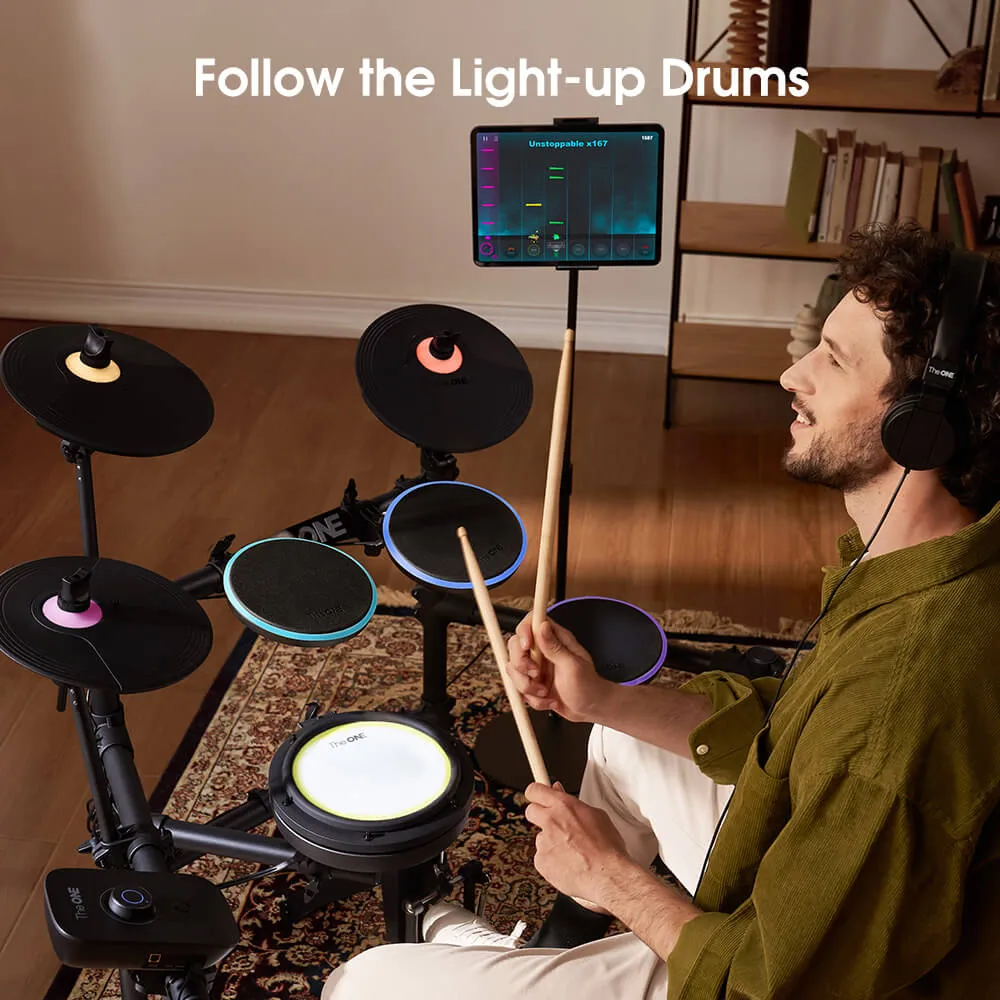 The ONE Polaris Drums, TOD1 Electronic Drum Set, Built-in LED Lights Connected with Drum Learning App