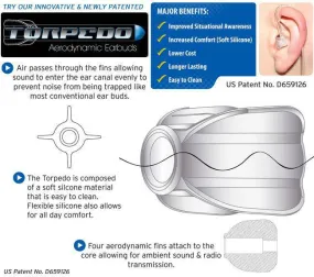TORPEDO Aerodynamic Earbuds, 1 Pack - Clear or Black