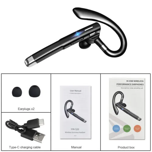 Trucker Wireless Bluetooth 5.0 Earpiece Headset Mic Earbud Noise Cancelling USA