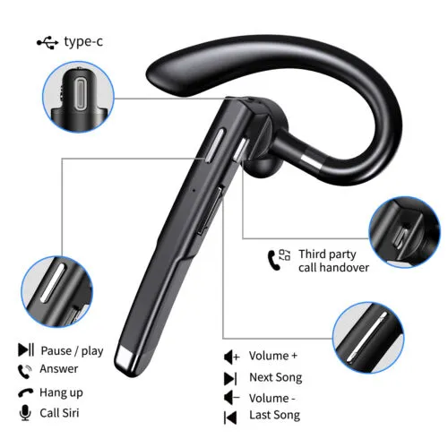 Trucker Wireless Bluetooth 5.0 Earpiece Headset Mic Earbud Noise Cancelling USA