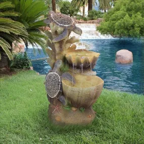 Turtle Cove Cascading Sculptural Garden Fountain With LED