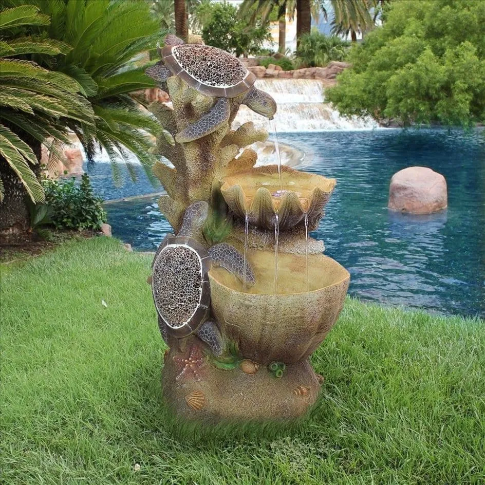 Turtle Cove Cascading Sculptural Garden Fountain With LED