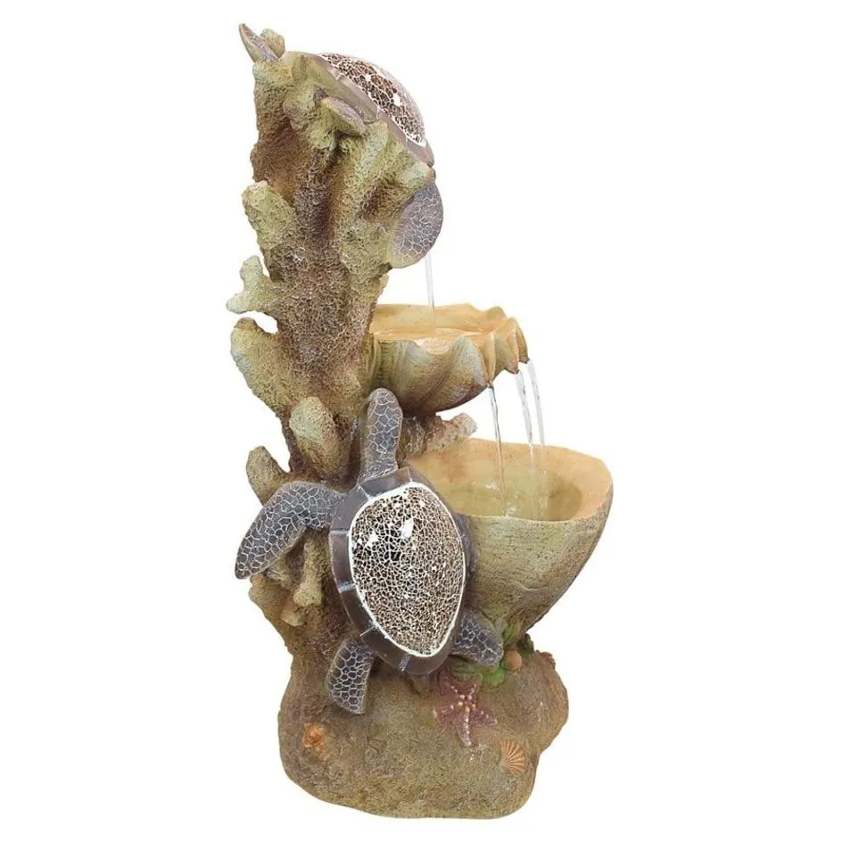 Turtle Cove Cascading Sculptural Garden Fountain With LED
