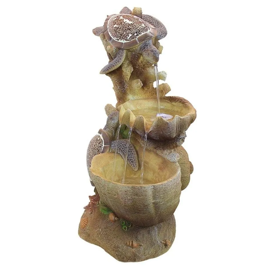 Turtle Cove Cascading Sculptural Garden Fountain With LED