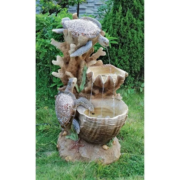 Turtle Cove Cascading Sculptural Garden Fountain With LED