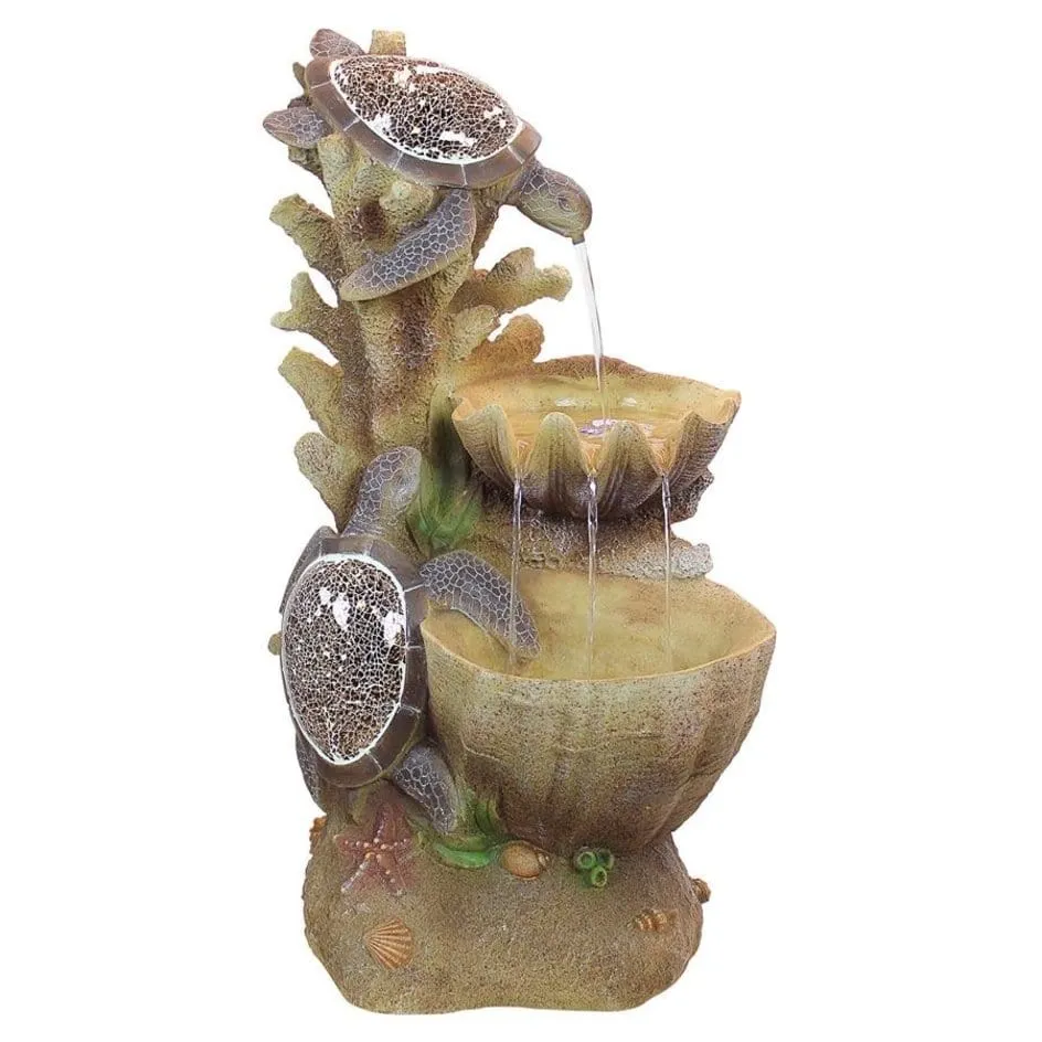 Turtle Cove Cascading Sculptural Garden Fountain With LED
