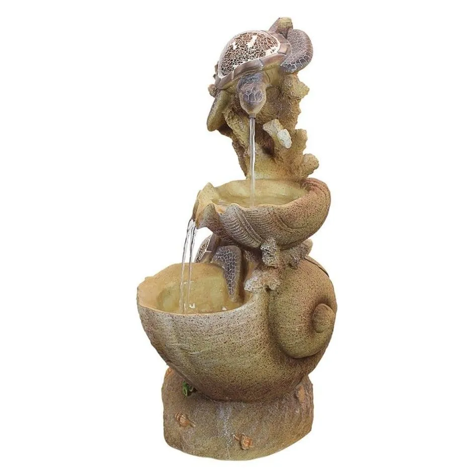 Turtle Cove Cascading Sculptural Garden Fountain With LED