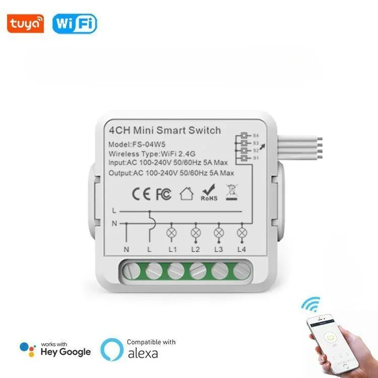 Tuya 2 Way 1 2 3 4 Gang 1/2/3/4 CH DIY Switch Mini Bluetooth Wifi Smart Circuit Breaker For Alexa Google Home Smart Life App
