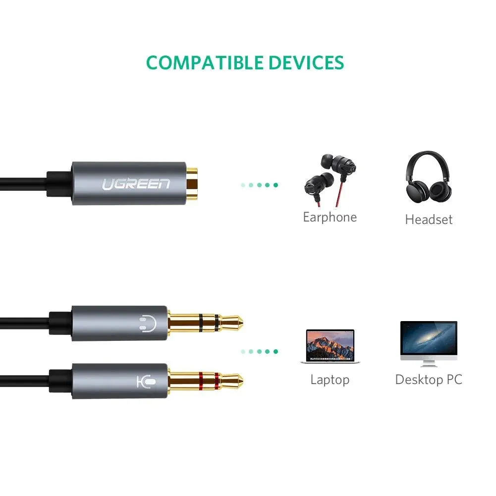 UGREEN Headphone Mic Splitter 3.5mm Jack Audio Mic Adapter Aux TRRS