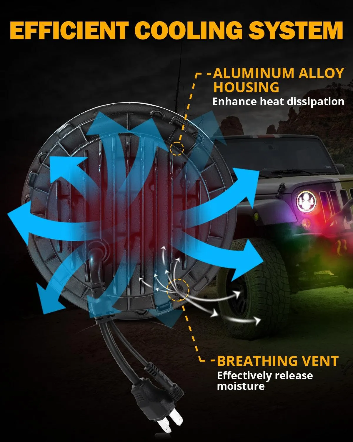 Upgraded 7 Inch Round LED Headlight with RGB Halo Ring for Jeep Wrangler JK TJ LJ