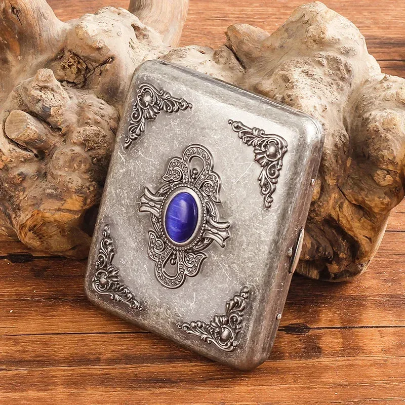 Vintage Metal Cigarette Case Box with Double Sided Spring Clip Open Retro Cigarete Case for Regular 20 Cigarettes Men Gifts