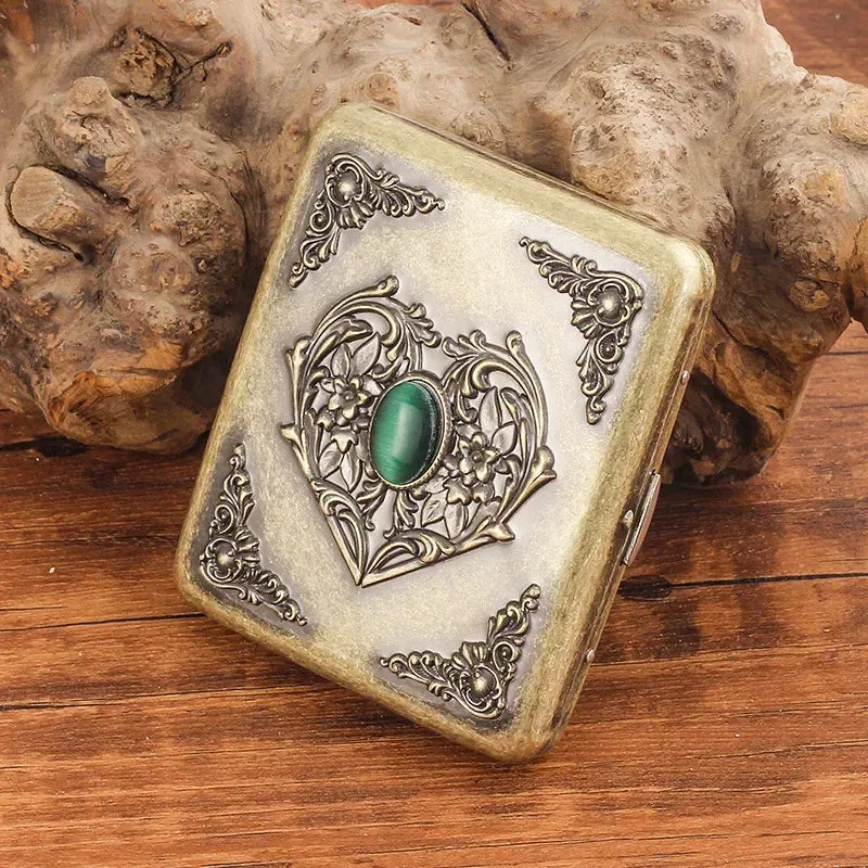 Vintage Metal Cigarette Case Box with Double Sided Spring Clip Open Retro Cigarete Case for Regular 20 Cigarettes Men Gifts