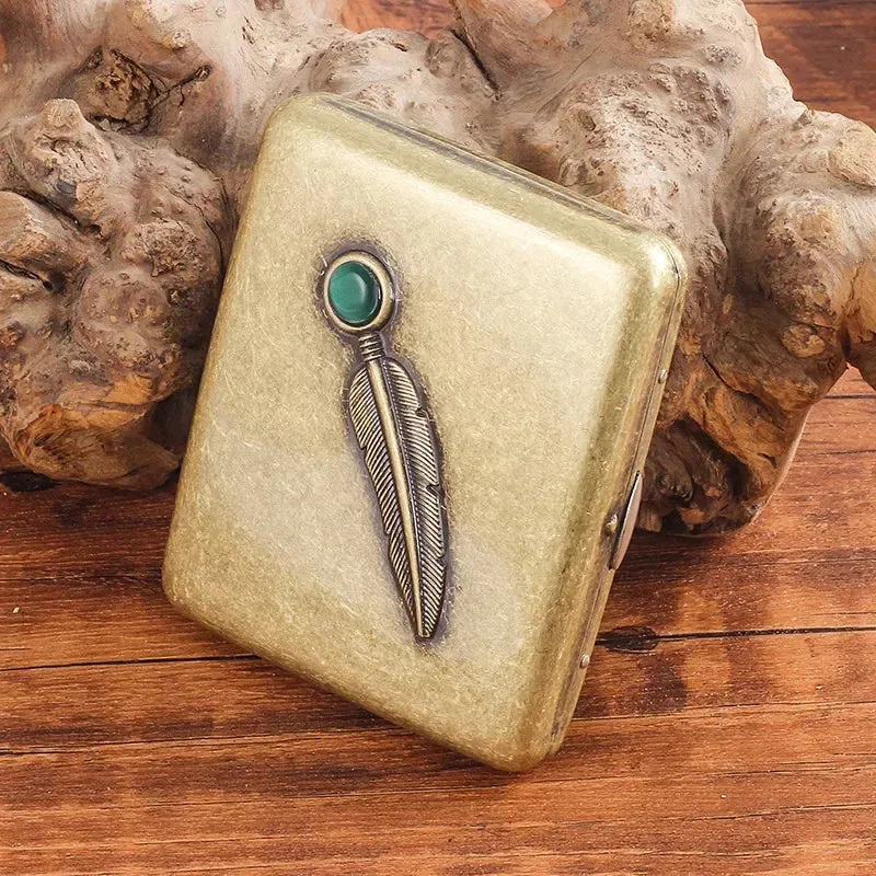 Vintage Metal Cigarette Case Box with Double Sided Spring Clip Open Retro Cigarete Case for Regular 20 Cigarettes Men Gifts