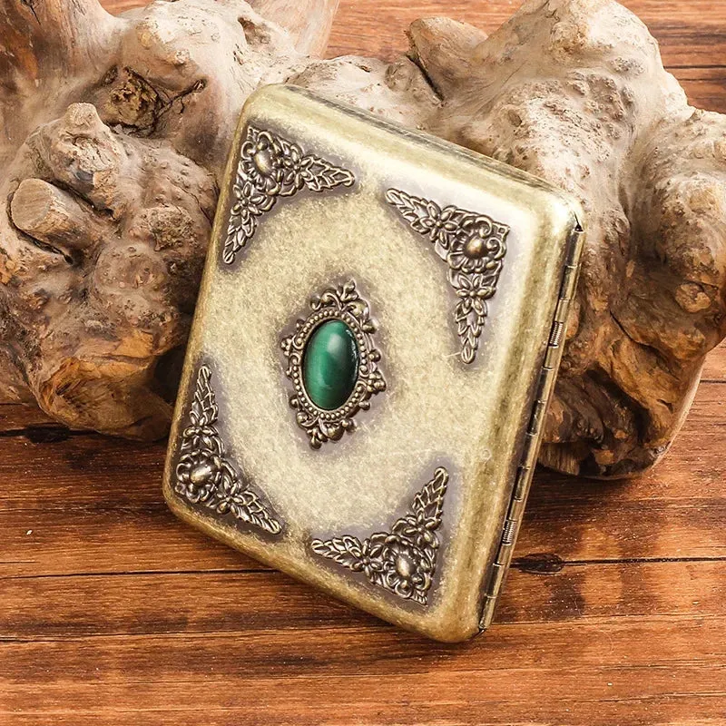Vintage Metal Cigarette Case Box with Double Sided Spring Clip Open Retro Cigarete Case for Regular 20 Cigarettes Men Gifts