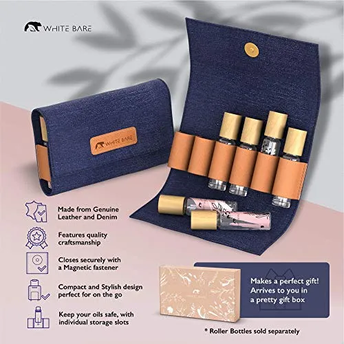 White Bare Denim Genuine Leather 10ml Roller Bottle