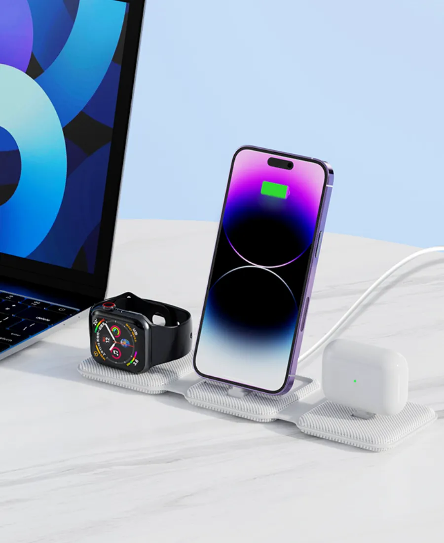 White Foldable 3-in-1 Charging Station