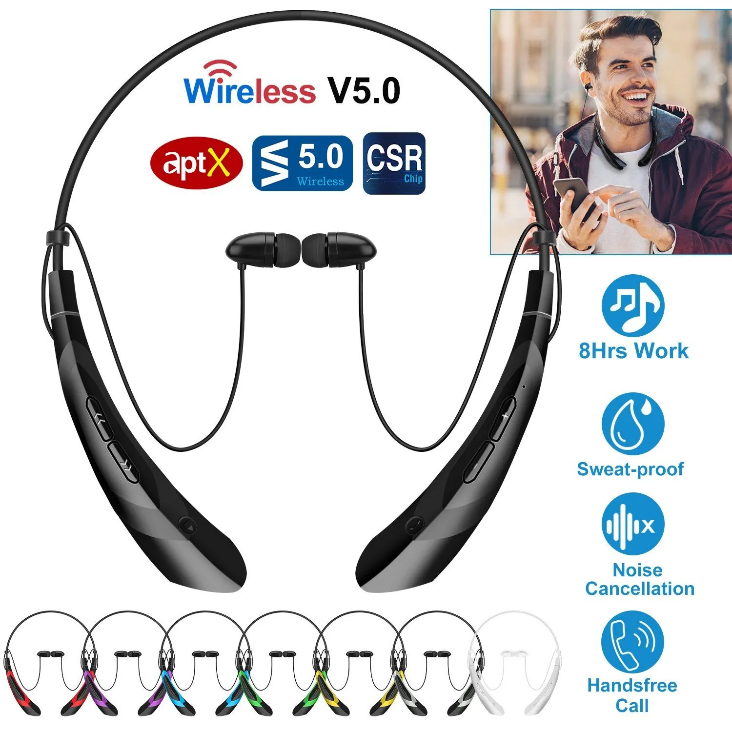 Wireless Neckband Headphones V 5.0 Sweat-proof Sport Headsets