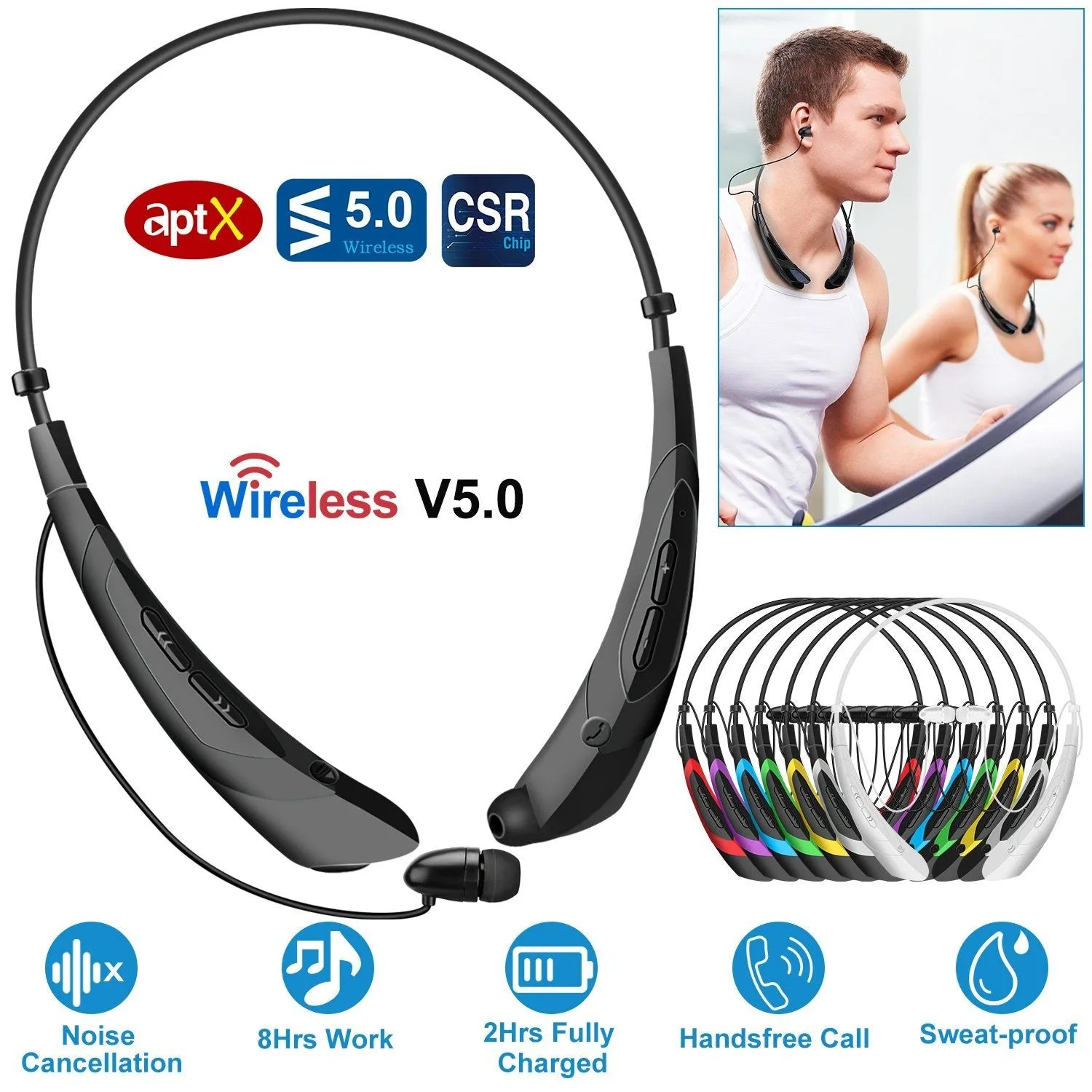 Wireless Neckband Headphones V 5.0 Sweat-proof Sport Headsets