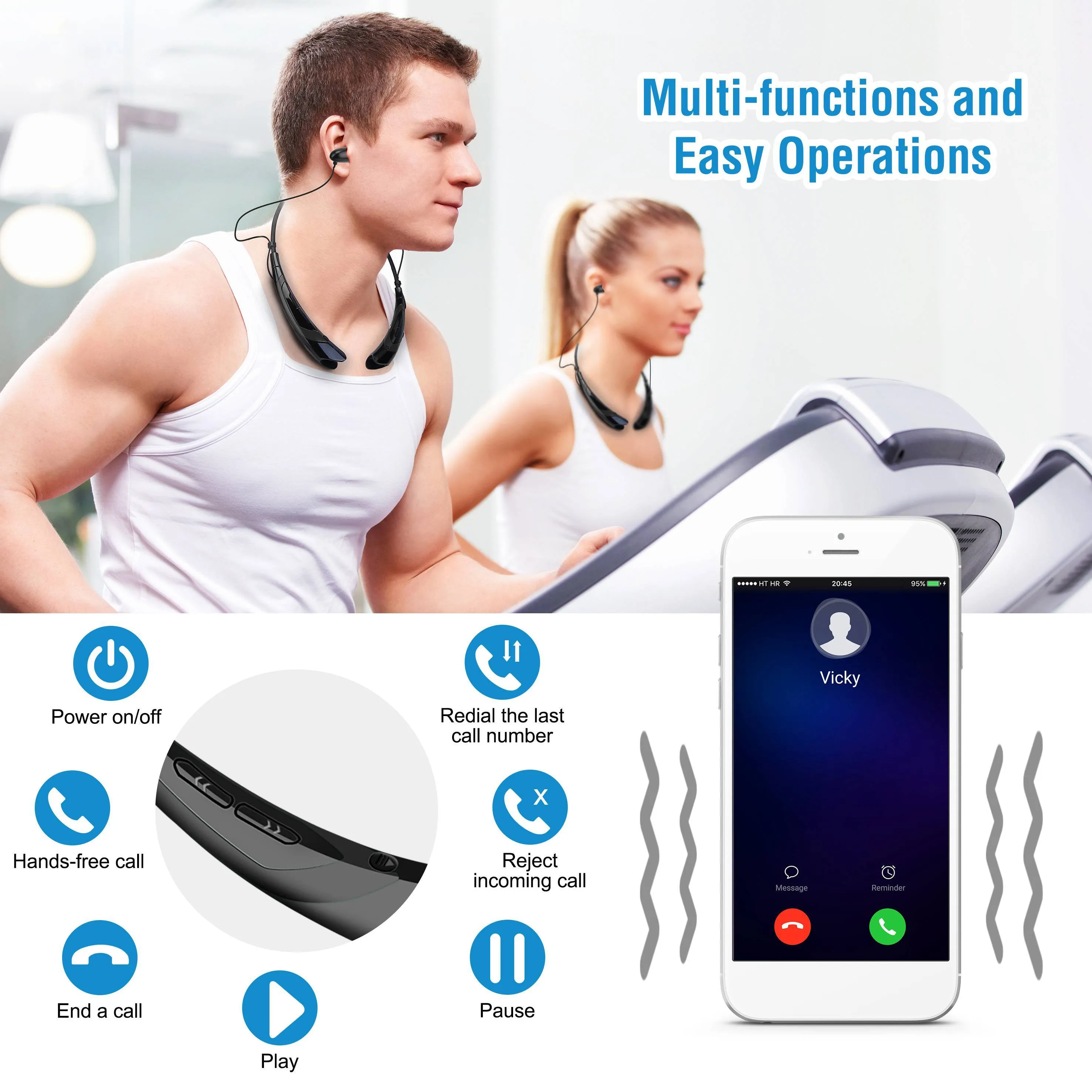 Wireless Neckband Headphones V 5.0 Sweat-proof Sport Headsets