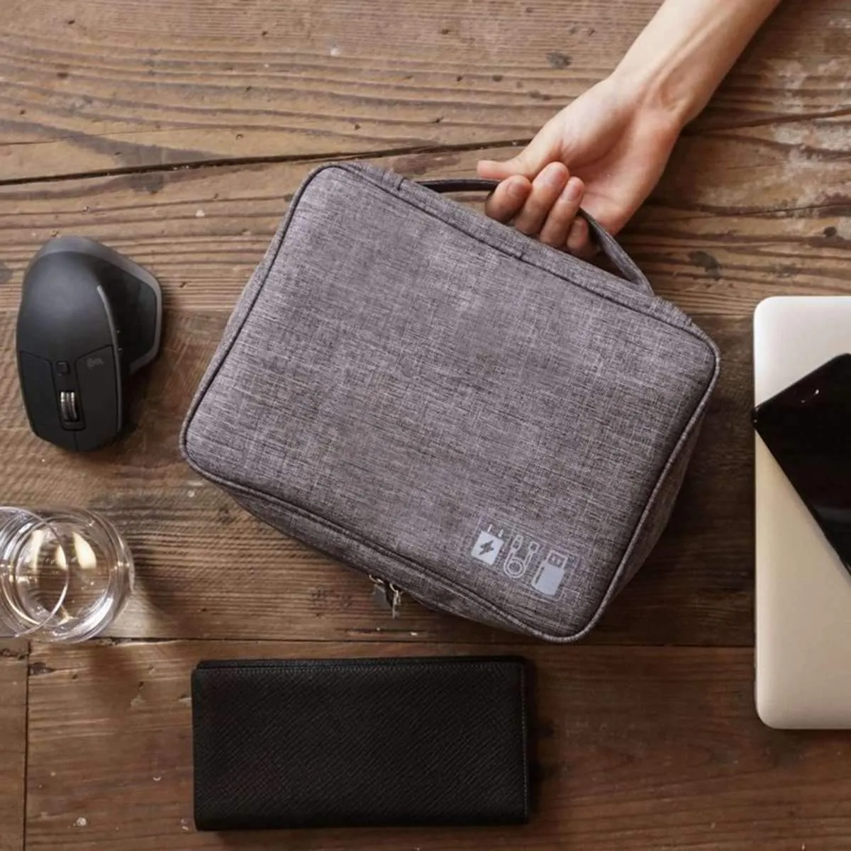 Zippered Cable Compartment Bag for Electronics Storage